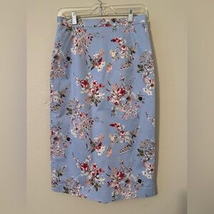 ANTONIO MELANI Floral Pencil Skirt in Blue and Pink